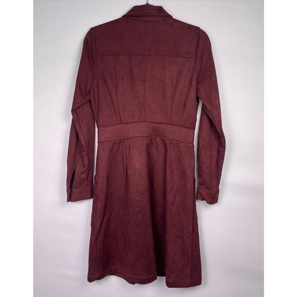 NWT A Loves A Burgundy Faux Suede Button Front Long Sleeve Dress Size M - Picture 5 of 11